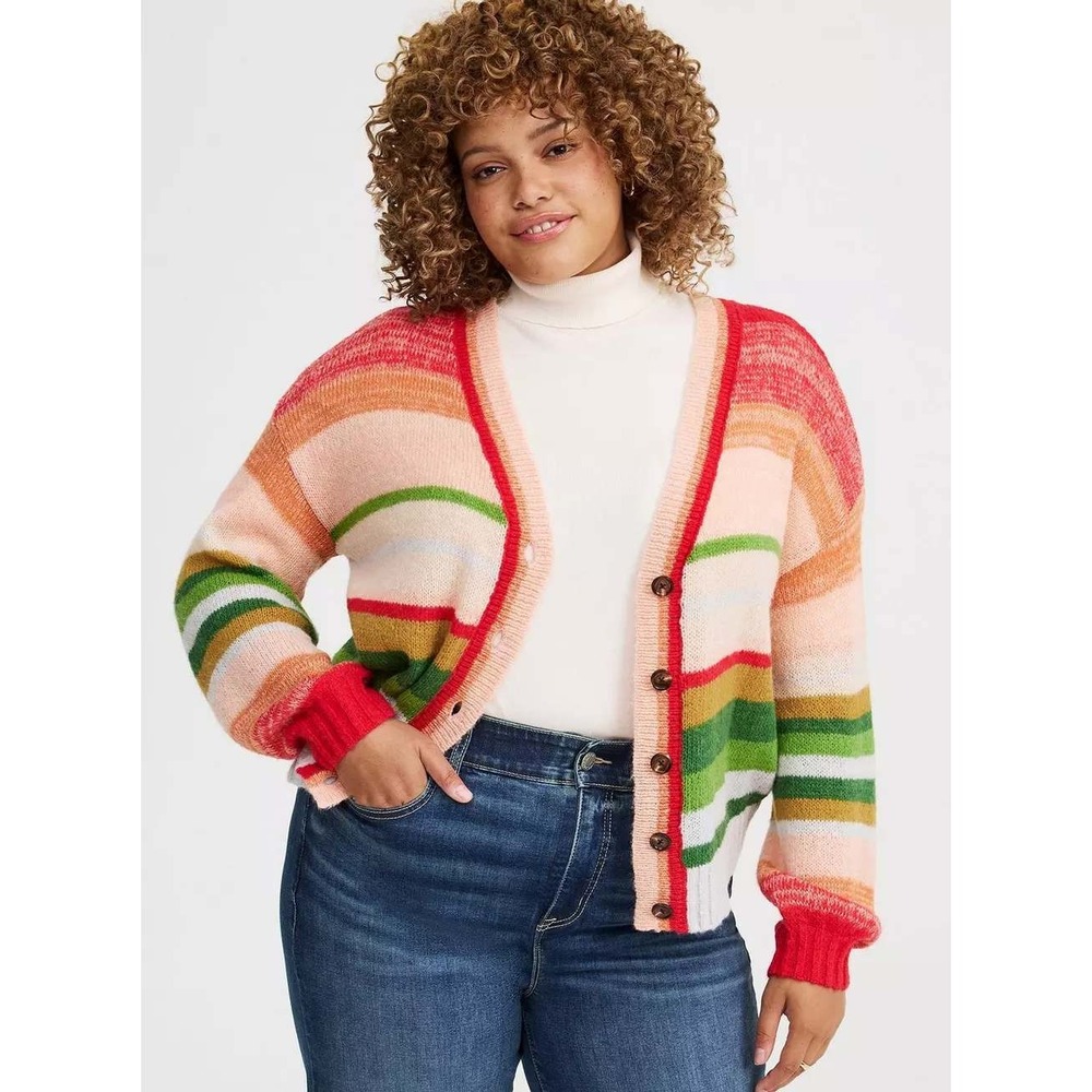 Torrid Drop Shoulder Textured Cardigan Lollipop Stripe Oversized Wool Blend